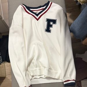 Miami White Sweater with Navy and Red Stripes